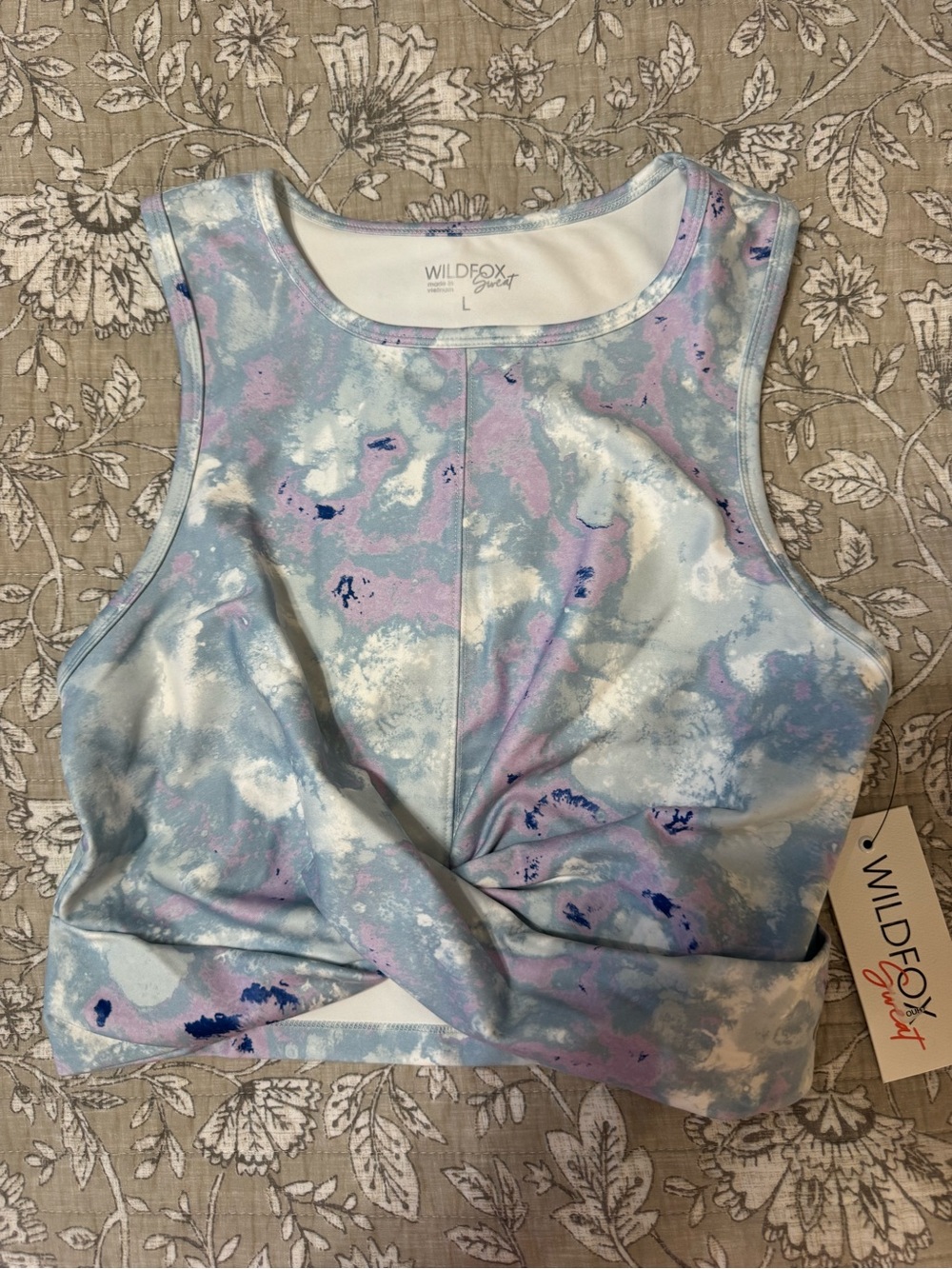 Wildfox Marble Print Crop Tank Top - Light Blue & Pink